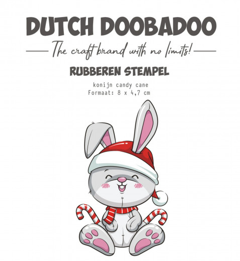 Dutch Rubber Stamp - Bunny Candy Cane (Konijn Candy Cane)