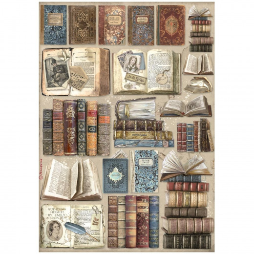 Stamperia Rice Paper - Vintage Library - Books