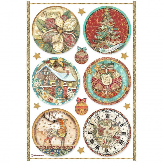 Stamperia Rice Paper - Christmas Greetings - Rounds