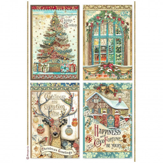 Stamperia Rice Paper - Christmas Greetings - 4 Cards
