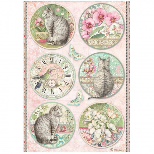 Stamperia Rice Paper - Orchids and Cats - 6 Rounds