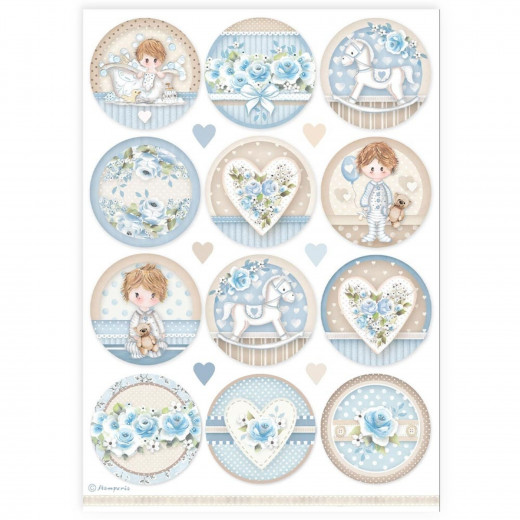 Stamperia Rice Paper - Baby Boy - Rounds