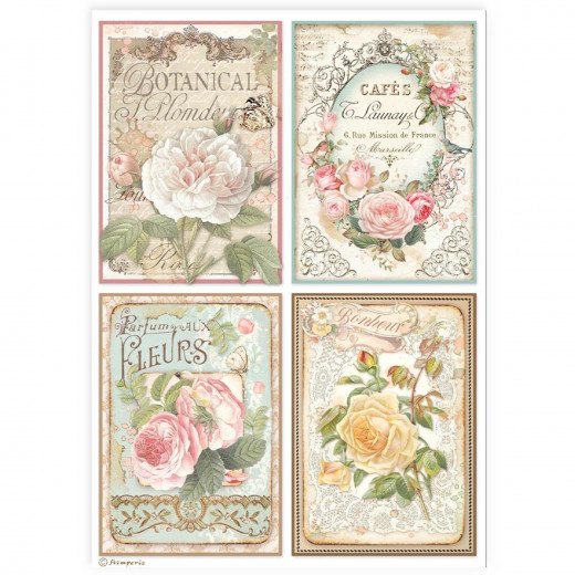 Stamperia Rice Paper - 4 Cards - Roses