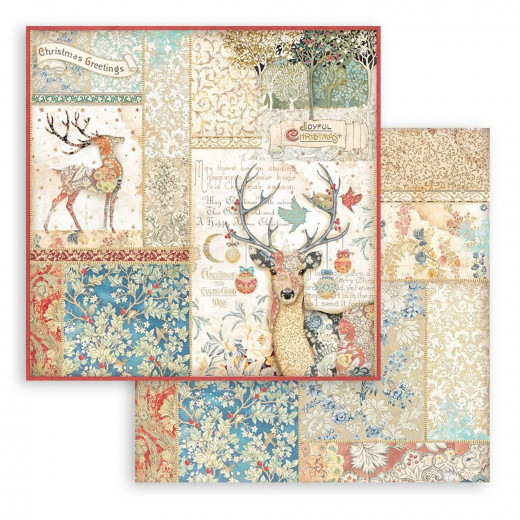 Stamperia 2-seitiges 12x12 Designpapier - Christmas Greetings - Deer