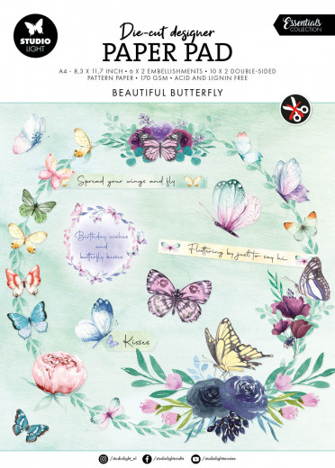 Studio Light - A4 Die-Cut Designer Paper Pad - Beautiful Butterfly
