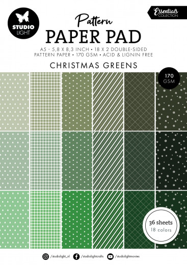 Studio Light - A5 Pattern Paper Pad - Christmas Essentials Nr. 208 - Christmas Greens