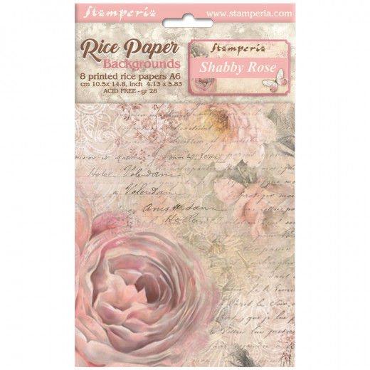 Stamperia A6 Rice Paper - Shabby Rose - Backgrounds