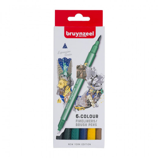 Bruynzeel Fineliner Brush Pen Set 6er - New York