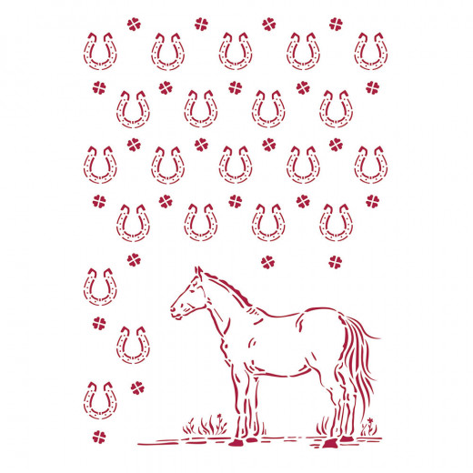 Stamperia A4 Stencil - Romantic Horses Horseshoes