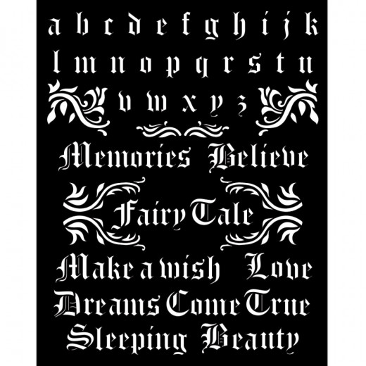 Stamperia Thick Stencil - Sleeping Beauty Alphabet and Quotes