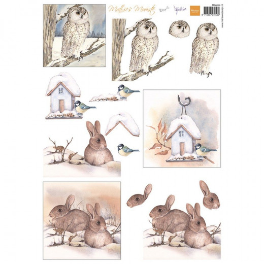Schneidebogen A4 - Mattie‘s Mooiste - 3D Schneeeule und Kaninchen