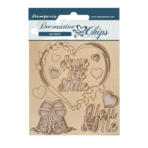 Stamperia Decorative Chips - You and me Save the date