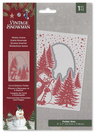 Cut and Embossing Folder - Vintage Snowman Wintry Scene