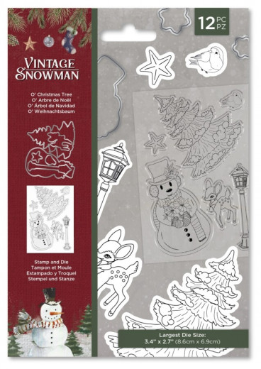 Clear Stamps and Cutting Die - Vintage Snowman O Christmas Tree