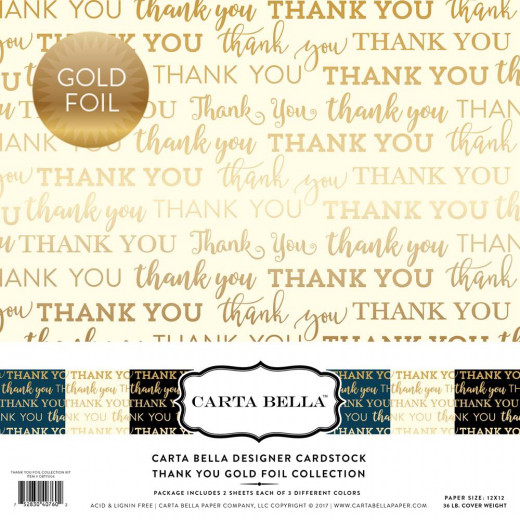 Thank You W/Gold Foil 12x12 Paper Pack