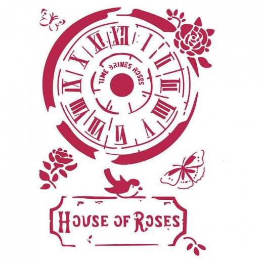 Stamperia A4 Stencil - Clock House of Roses