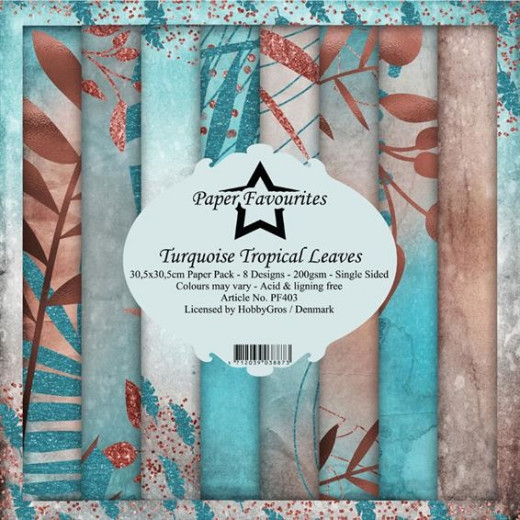 Paper Favourites Torquoise Tropical Leaves 12x12 Paper Pack
