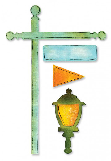 Decorative Strip Die - Flagpole with Lantern and Sign