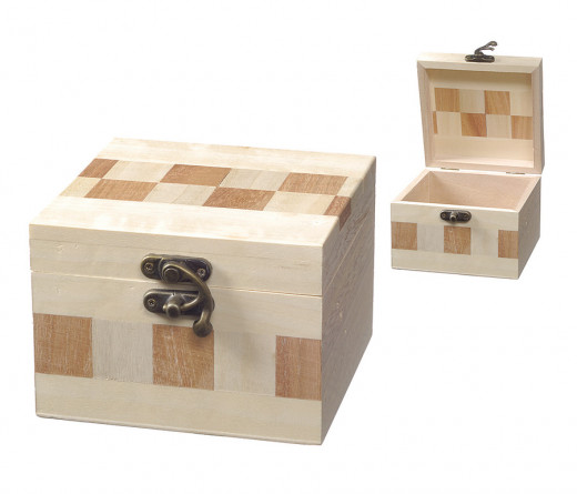 FSC Holzbox mit Schachbrettmuster, natur