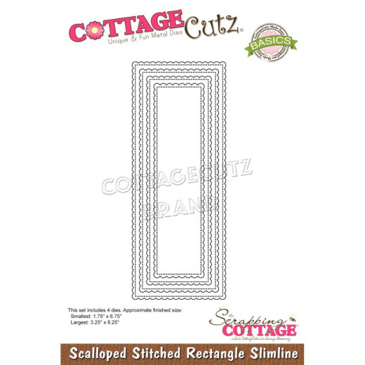 CottageCutz Slimline Dies - Scalloped Stitched Rectangle