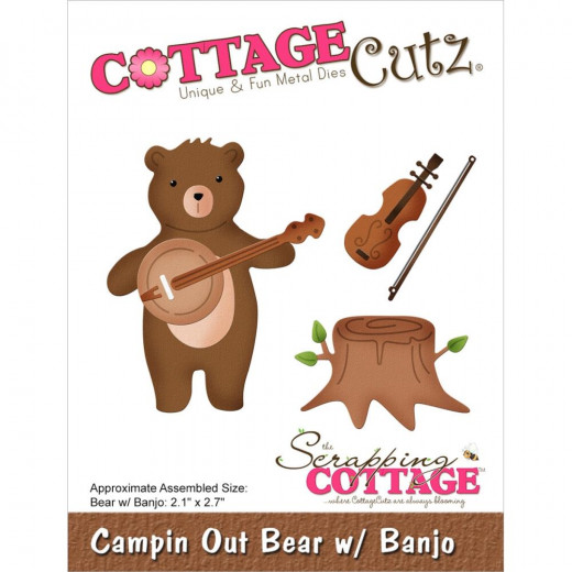 Cottage Cutz Die - Campin Out Bear W/ Banjo
