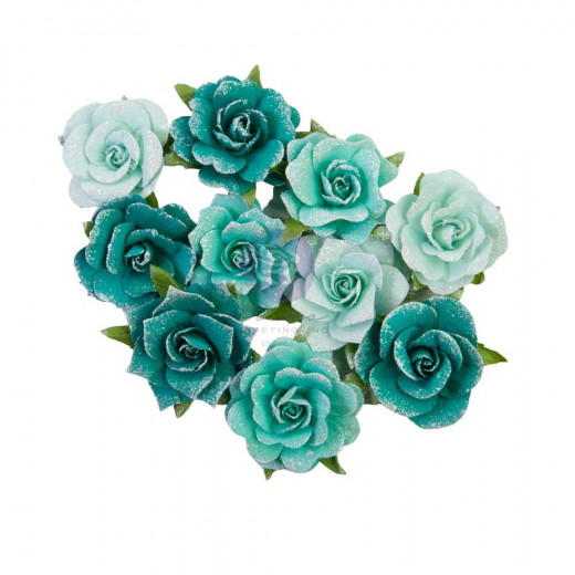 Mulberry Paper Flower - Shiny Teal Painted Floral