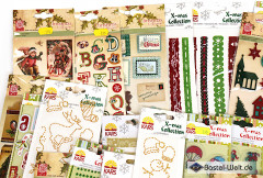 Weihnachtliches-Set - Sticker, Rub-Ons, Stempel, Ribbons