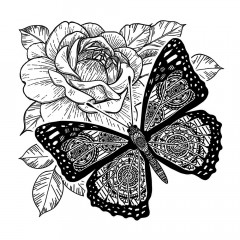 Unmounted Rubber Stamps - Butterfly and Rose