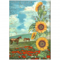 Stamperia Rice Paper - Sunflower Art - Sunflower Art and Horses