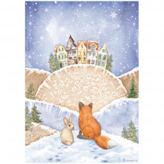 Stamperia Rice Paper - Winter Valley - Fox and Bunny