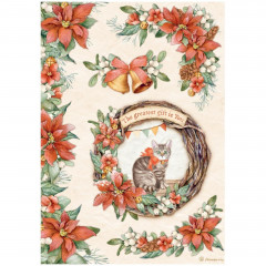 Stamperia Rice Paper - All Around Christmas - Garland with Cat