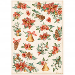 Stamperia Rice Paper - All Around Christmas - Poinsettia and Bells