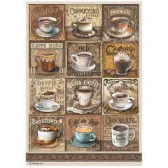 Stamperia Rice Paper - Coffee and Chocolate -Tags with Cups