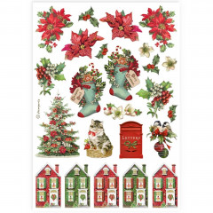 Stamperia Rice Paper - Classic Christmas - Socks and Houses