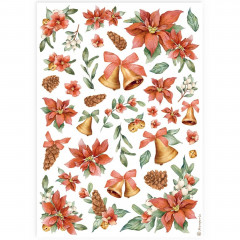 Stamperia Rice Paper - Classic Christmas - Poinsettia and Bells