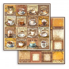 Stamperia 2-seitiges 12x12 Designpapier - Coffee and Chocolate - Tags with Cups
