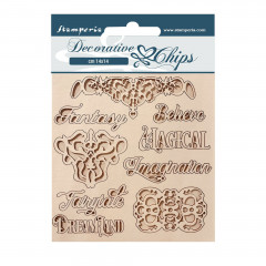Stamperia Decorative Chips - Magic Forest - Writing And Plates