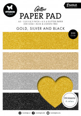 Studio Light - A5 Glitter Paper Pad - Essentials Nr. 209 - Gold, Silver And Black