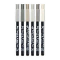 Sakura Koi Coloring Brush Pens 6 Grey Set
