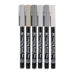 Sakura Koi Coloring Brush Pens 6 Grey Set
