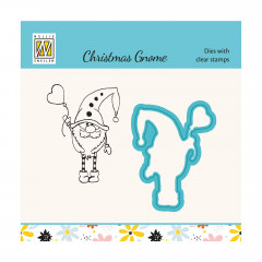 Cutting Die and Clear Stamps Set - Xmas Gnome with Heart Balloon