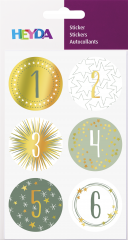 Sticker Adventzahlen Sterne, goldens irisierend