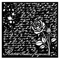 Stamperia 7x7 Stencil - Rose Parfum manuscript with rose