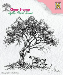 Clear Stamps - idyllic floral Baum mit Bank