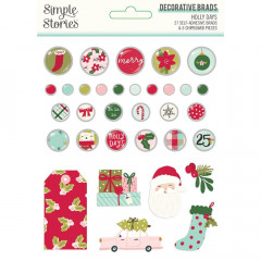 Simple Stories Decorative Brads - Holly Days