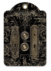 Staples Metal Door Plates W/Knobs - Antique Brass