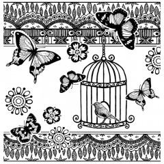 Unmounted Rubber Stamp - Bird and Butterflies
