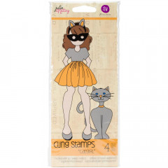 Julie Nutting Mixed Media Cling Rubber Stamps - Catgirl