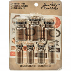 Idea-Ology Corked Glass Vials Apothecary Amber W/Vintage Labels