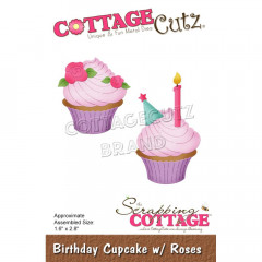 CottageCutz Dies - Birthday Cupcake W/Roses